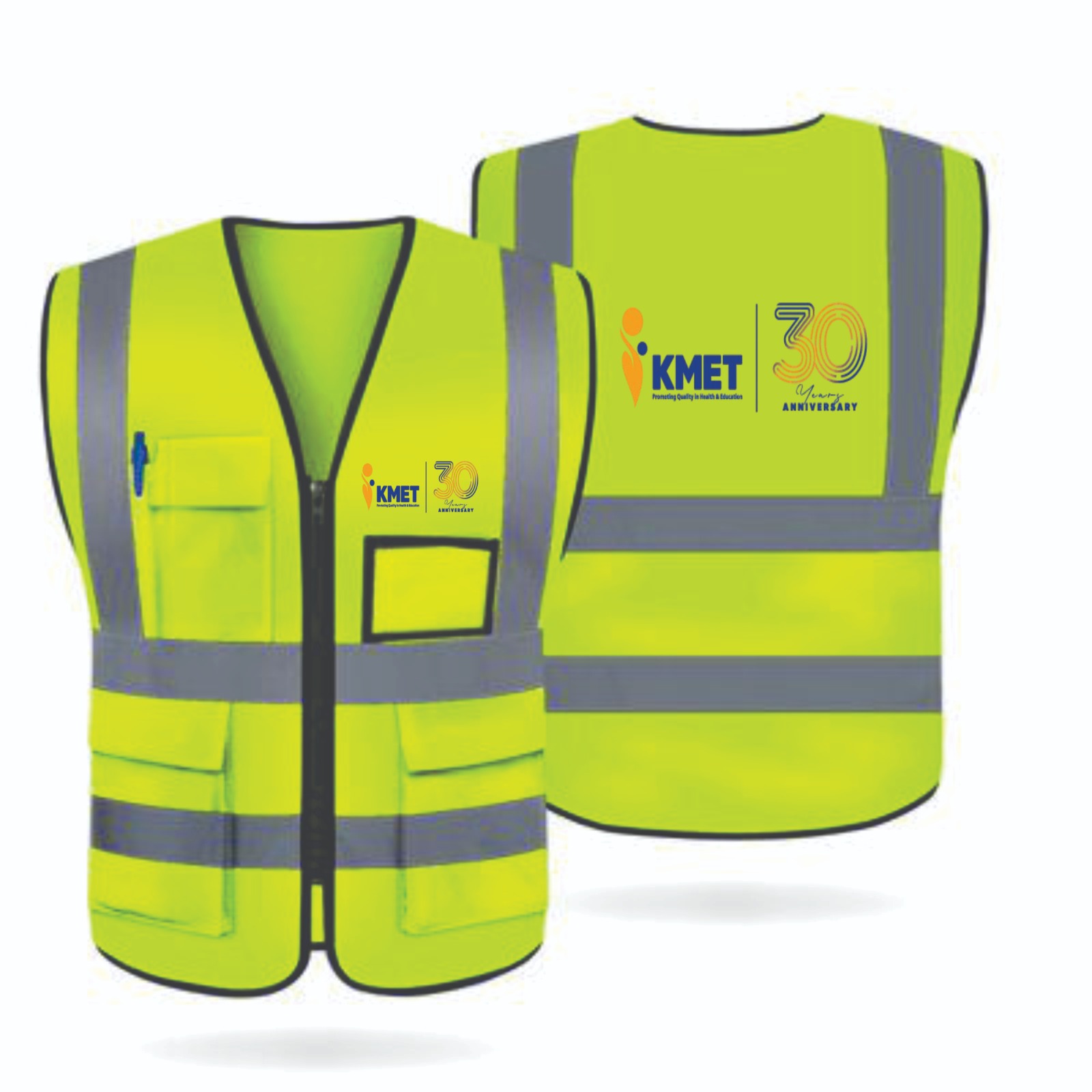 Reflective safety vest printed for KMET 30th Anniversary by Jumotas Technologies