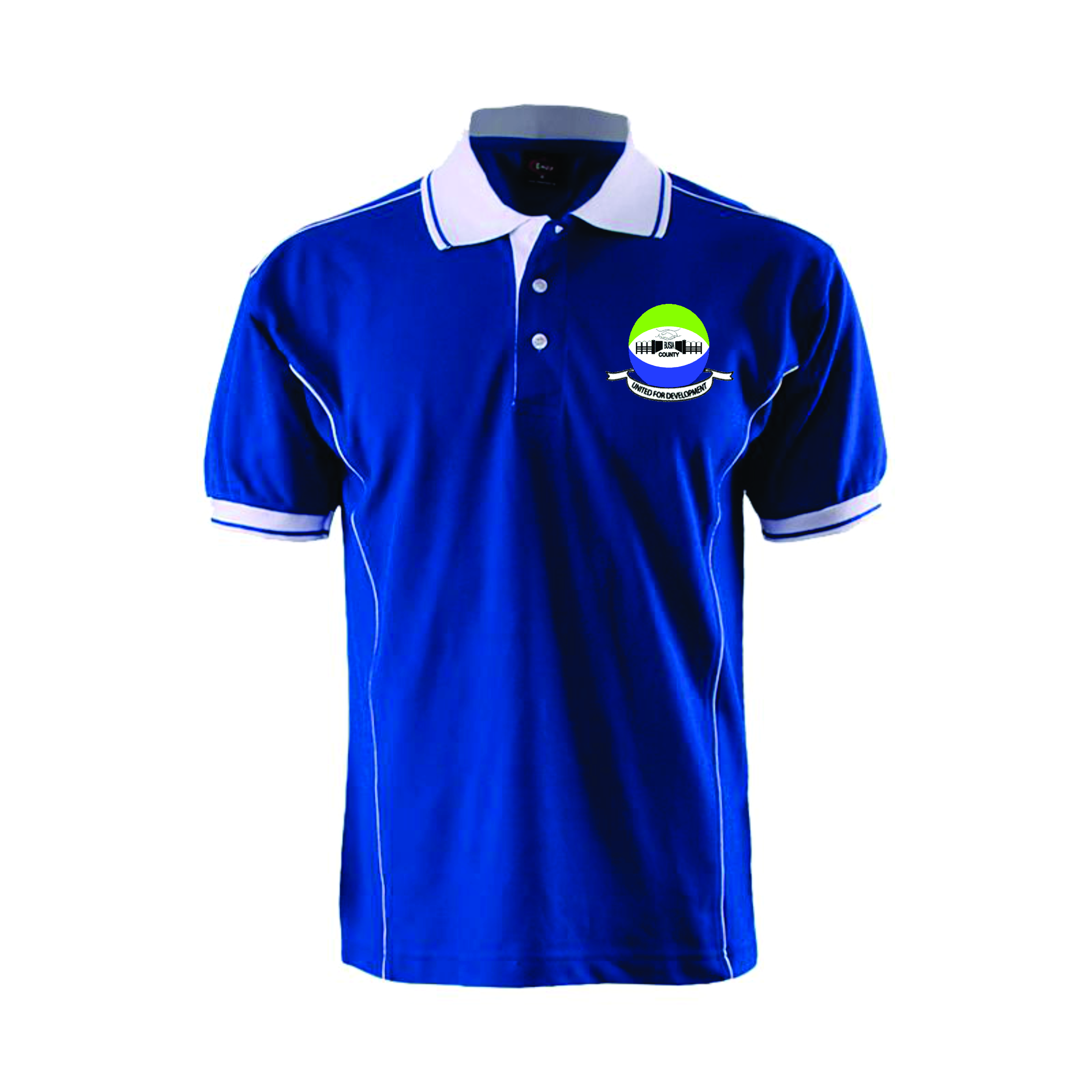 Custom blue polo shirt printed for Busia County by Jumotas Technologies