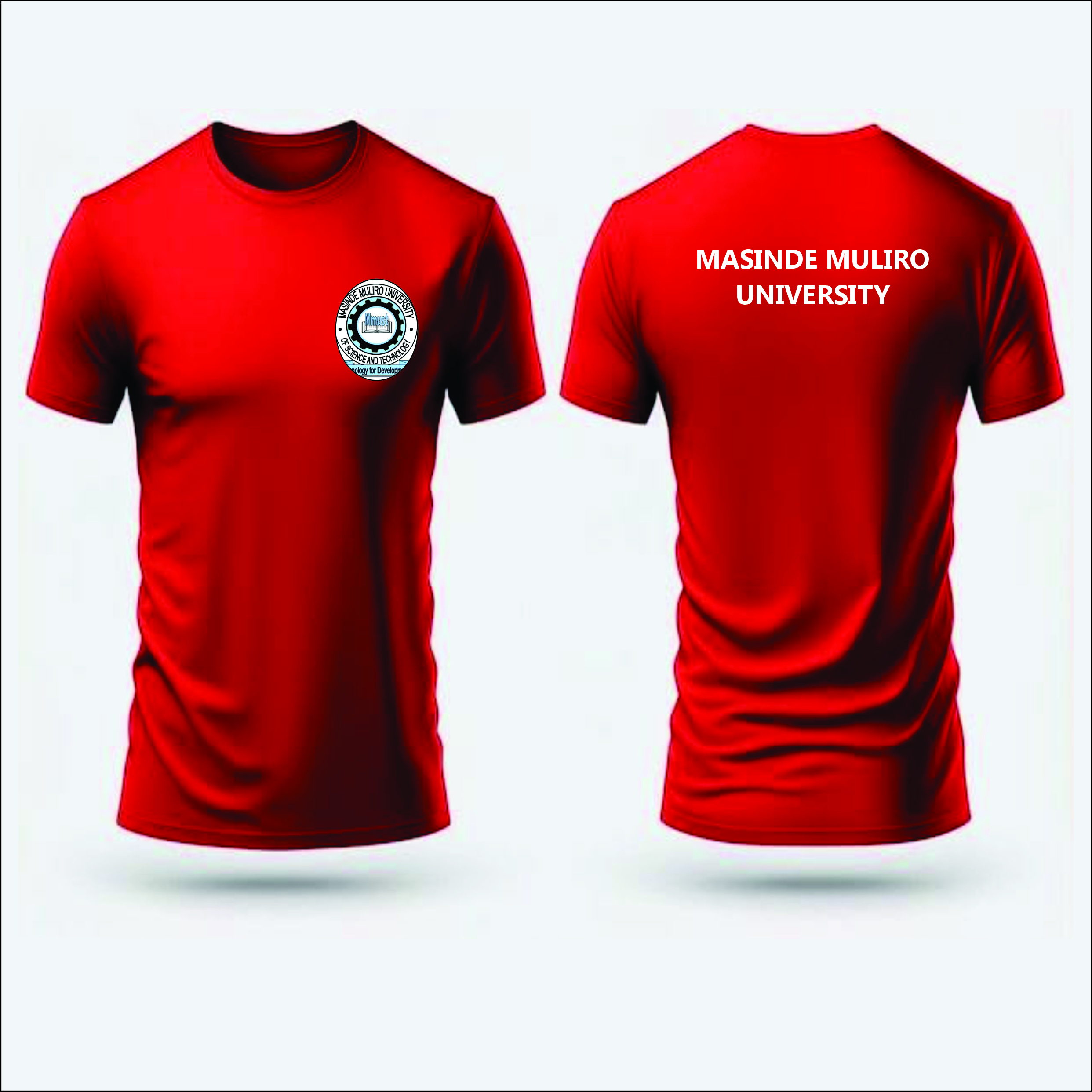 Custom red T-shirt printed for Masinde Muliro University by Jumotas Technologies